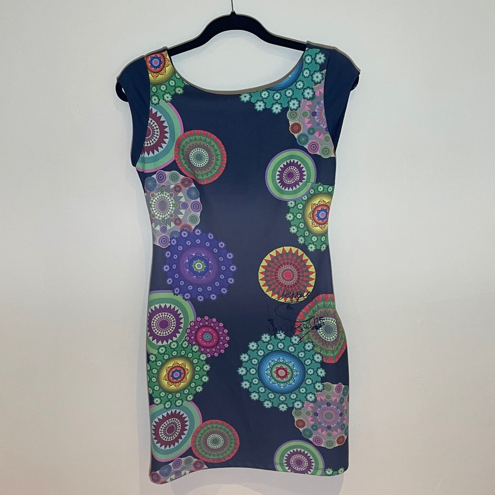 Desigual Sleeveless Multicolor Fitted Dress Open Back Size Backless.